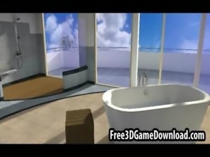 Beautiful 3d cartoon babe with long brown hair being touched free