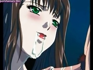 Naughty anime girl drinking sperm