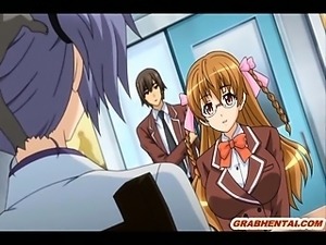 Busty hentai schoolgirl fingering and sucking cock
