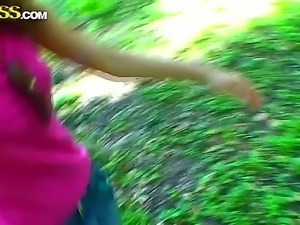 Naughty teen Alexa enjoys sucking huge dick in outdoor POV pron session