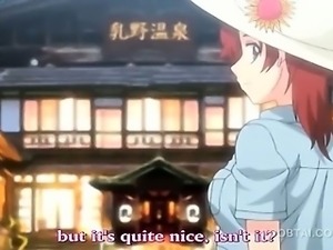 Redhead hentai cute hottie giving tit job in anime video