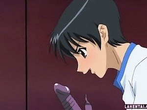 Big titted hentai babe gets dildo toyed and rides