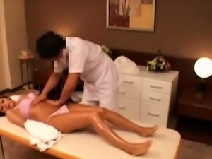 Subtitled CMNF tan Japanese cougar erotic oil massage