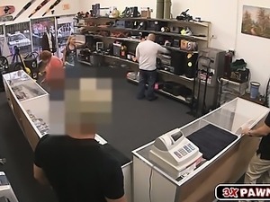 Blonde little slut fucked in pawn shops office