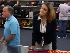 Curvy Pawnshop customers fucked in the backroom
