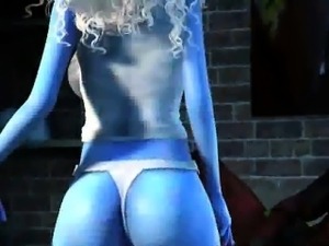 3D blue babe sucking on Deadpools rock hard cock