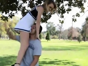 Teen cheerleader sucking