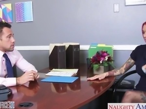 Pink haired office babe Anna Bell Peaks fucking