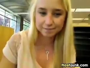Blonde Student Flashes In Public At A Library