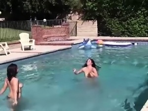 A lesbian pool action on summer vacation