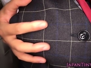 Japanese schoolgirl tanlined breast fondled