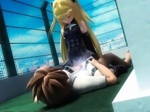 Cute anime blonde riding horny cock on the floor