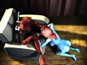 Blue skinned 3D cartoon babe gets fucked by Deadpool