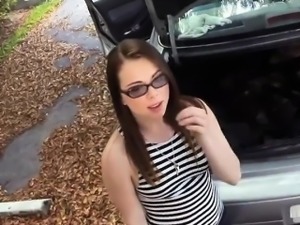 Babe in glasses banged by pawn keeper in the backroom