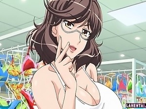 Huge titted hentai brunette fucked in changing room