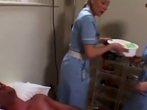 Horny nurses go naughty for a patients huge meatbone