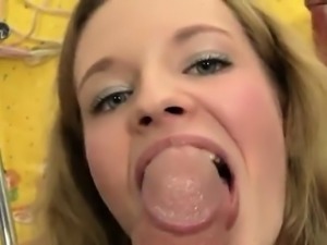 Amateur teen cumsluts Slutty Angel loves the taste of cum