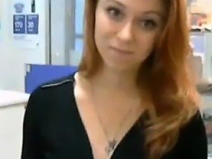 Pretty Redhead Fooling Around At Work