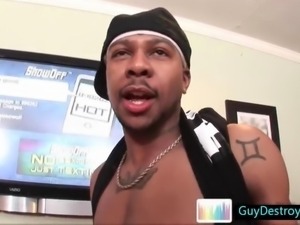 Guy receives a cumshot of a big black dick
