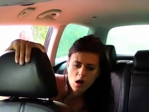 Busty teen rode huge cock pov in fake taxi