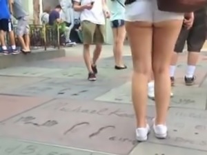 very short shorts exposing ass cheeks walking