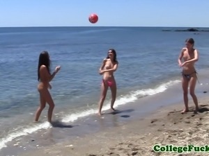 Euro college nymphos drilled at the beach