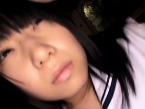 Innocent japanese schoolgirl swallows cum