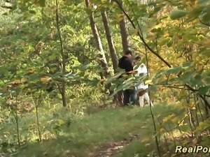 horny german couple doing wild anal fuck in the wood