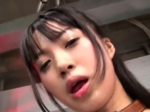 Tiny Japanese in swimsuit bukkaked after sucking
