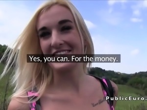 Euro blonde fucks fake agent in public