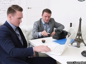 Two businessmen are in town looking for a hottie to fuck
