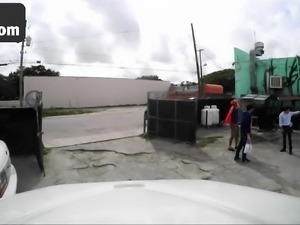 Helpless Latina teen fucks tow truck guy to get her car back