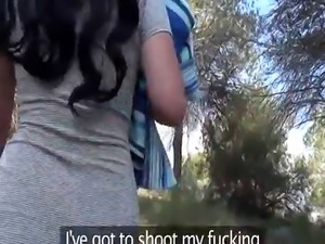 Dark haired amateur sucks cops dick outdoors