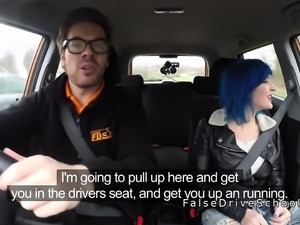 Blue haired babe anal fucked in car