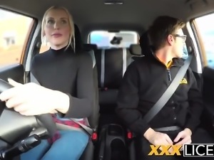 Blonde slut fails driving test, still passes