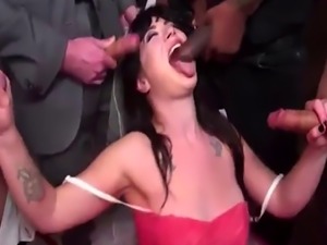 Slutty bride gets mouth gangbanged
