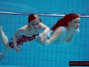 Big titted hairy and tattoed teens in the pool