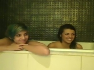 Two mesmerizing emo babes expose their gorgeous bums in the bathroom