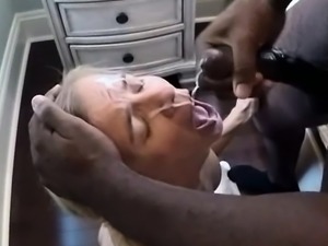 Heavy facial after interracial blowjob