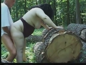 Extremely fat brunette bitch gets fucked rather hard in the woods