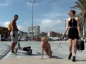 Totally naked whore Mona Wales strolls along the city before being fucked hard
