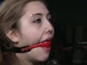 Gagged light haired slut Electra Rayne gets her anus and pussy fingered