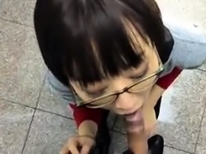 Cute Asian teen sucks and fucks a POV dick in a public place