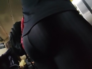 Hot sexy milf ass in shiny black leggings