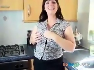 Big Breasted British Girl Cums In Kitchen