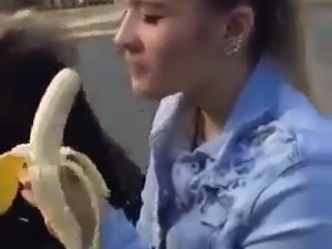 Hungarian Teen Try Deepthroath With Banana on the Street