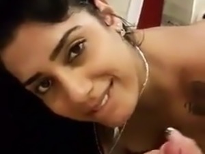 Hot sexy Indian call girl giving saensual blowjob to her cl