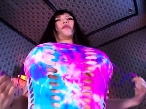Two stacked Japanese beauties sharing a meat pole in POV
