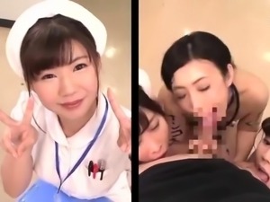 Naughty Asian nurses satisfying their lust for cum in POV