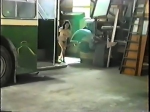 Marion stripping and running in garage  Bouncing tits